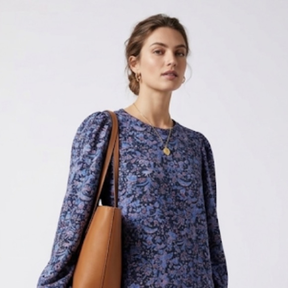 Masion D’Amelie Floral Print Blue Crewneck Puff Sleeves Sweatshirt Medium - Picture 12 of 12